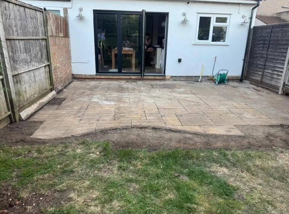 Ground preparation by the house during a Beckenham garden build by Prestige Landscapes